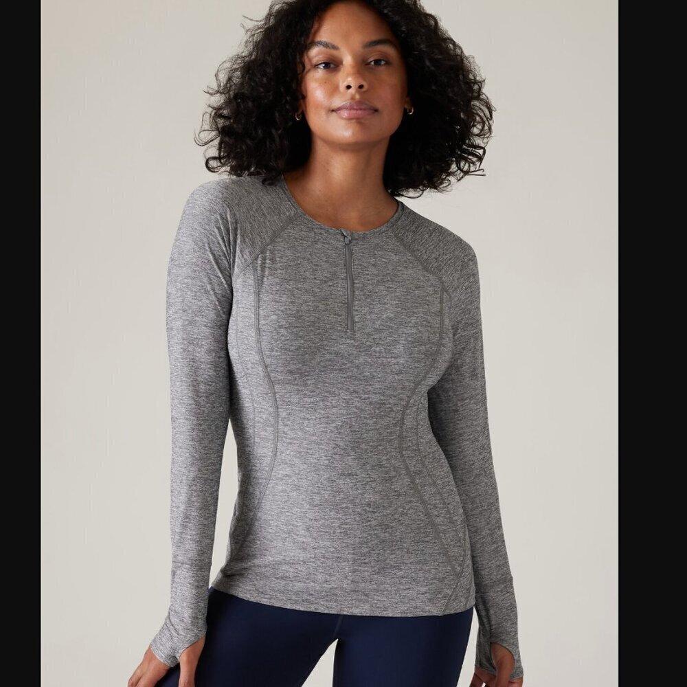 Athleta Fast Track Half Zip Pullover Gray Heather Performance Stretch Size L